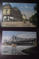 Két db. ritkább színes képeslap Szolnok, Tisza Híd, 1920 körül, városháza 1924