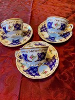  Zsolnay Marie Antoinette arannyal tollazott kék öttornyú kávés csésze 3 db