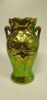 Zsolnay zöld eozin füles váza