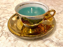 Porcelán illatgyertya - aranyozott porcelán Kávés csésze zöld illatgyertya
