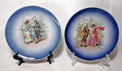 2 db kék mázas udvarlós szépséges jelenetes fali tányér.