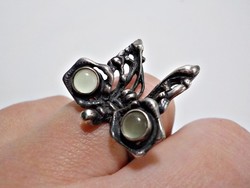 Csodás kézzel készült zöld köves pillangó ezüst gyűrű 60-as méret
