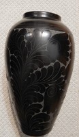 Nádudvari fekete kerámia váza, 32 cm