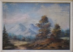 Szatmáry Olga kortárs festőművész erdei tájképe. 52x72cm Olaj/kasírozott vászon. 