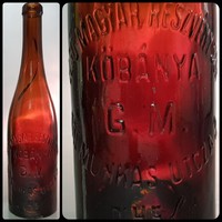 "Első Magyar Részvény Sör Kőbánya G. M. VII Munkás Utcza 3 0.45l" vörösesbarna sörösüveg (983)
