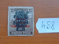 20 FILLÉR 1920 Búzakalász felülnyomat Magyar Tanácsköztársaság (Magyar Posta Arató 458#