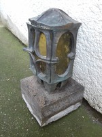 Antique pewter Art Nouveau candle holder, unique grave lamp, granite pedestal, very heavy piece