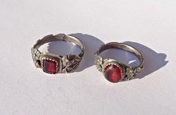 Antik mester jelzett piros köves gyűrűpár