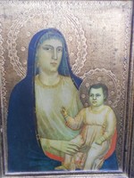 Olasz ikon nyomat, Fára készült.Mária kis Jézussal.