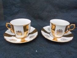 Moritz Zdekauer porcelán csésze pár, 1920-as évek.Dúsan aranyozott, finom, elegáns formatervezés