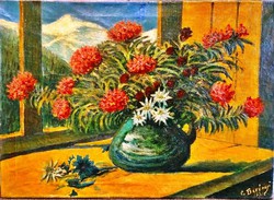 Berényi Margit (1906- ) Virágcsendélet festmény, 1930, olaj vászon, 50 x 70 cm, jjl. G. Berényi 1930