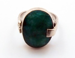 Nagy zöld köves modern ezüst gyűrű 925