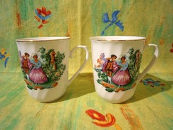F_014 2 db nagyon szép barokk életképes porcelán teás bögre, csésze 