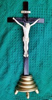 21. Antique, bone of Jesus Christ 15 cm, 43 cm gilt base crucifix, cross. 1780th