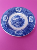 English antique hunting scene cobalt blue faience wall decoration plate