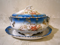 E_020 PL S Vienna nagy méretű porcelán szószos kínáló tál tetővel, gyönyörű festéssel kidolgozással