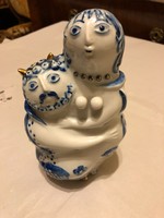 Zsolnay modern Török János: Faun és a Nimfa nagyméretű  festett és aranyozott porcelánfigura