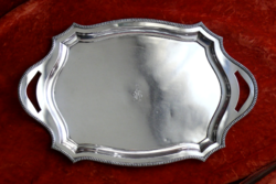 Nagyméretű, elegáns ezüst tálca, 1910-es, 20-as évek, dianás fémjel, „ES” monogram, 57 cm, 1522 g
