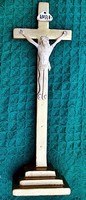 18. Antique, bone of Jesus Christ 8.5 Cm, 25 cm gilt base crucifix. 1780th