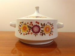 Retro Alföldi porcelán levesestál virágos fedeles tál