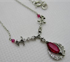 Csodaszép kézműves valódi rubin és 0.11ct gyémánt gyöngy ezüst nyakék