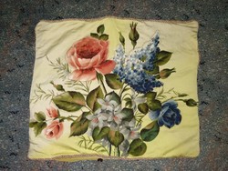 Antik selyem díszpárnahuzat  festmény szerű virágcsokor dísszel