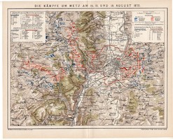 Metz-i csata térkép 1870 augusztus, kiadva 1893, német nyelvű, eredeti, lexikon melléklet, Metz