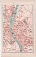 Budapest térkép 1893, színes, német nyelvű, Brockhaus, Magyarország, főváros, Buda, Pest, régi