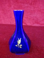 Hollóházi porcelán kobalt kék váza, 12 cm magas.