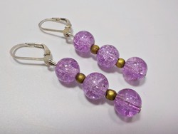 925-ös ezüst kapcsos fülbevaló lila üveg gyöngyökkel 