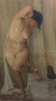 Basch Mihály: Fürdés után, női akt, festmény