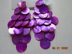 Spectacular Novelty Chandelier Earrings with 16 Purple Pink Polished Pearl Disc Chains