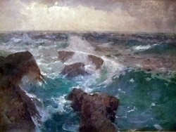 Kárpáthy Jenő eredeti Hatalmas festménye - Dühöngő tenger