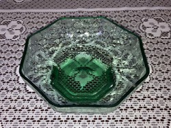 Egyedi fújt nyolcszögletű halvány zöld üveg tálka - 15 cm - szögletes üvegtál
