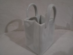 Porcelán - JELZETT - retikül - fogvályó tartó - 10 x 6 x 5 cm - hófehér - hibátlan