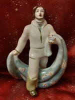 Szovjet ZHK Polonne halász porcelán figura 23 cm