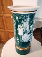 Hollóházi Szász Endre porcelán zöld váza 26 cm