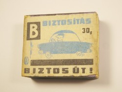 Retro gyufa reklám fa gyufásdoboz - Biztosítás Biztos út! - autó biztosítás - 1960-as évekből