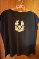 2Xl black sleeveless women's blouse with traditional Kakocsa folk artist hand embroidery for sale.