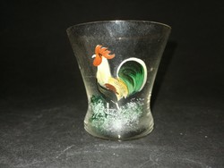 Antique hand painted rooster stamped glass half glass - ep