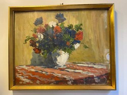 Virágcsendélet. "Tátrai virágok" jjl.Radna Olaj-karton  Méret:38,5x49 Külső méret: 41,2x52
