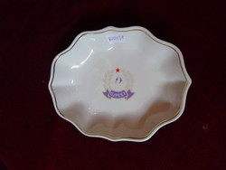 Hollóházi porcelán tálka, Újpest felirattal, UTE címerrel, 18 x 14 x 4 cm.