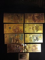 8 darabból álló, 24 kt arany zloty arany bankjegy