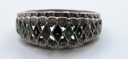 Ezüst gyűrű zöld és sötétbarna zománc berakás 925