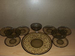 Antik füstszínű üveg sütemény kínáló tányér készlet 10 db (24/d)