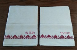 2 db antik (1910-es évek), SZM monogramos, kézi hímzésű, házi szőttes törölköző / konyharuha eladó