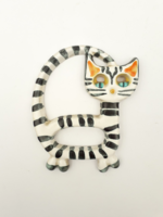 Retro iparművész perecmacska fali kerámia - macska falidísz cica falikép