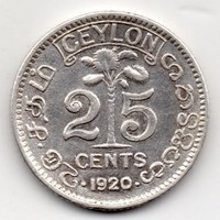 Ceylon 25 cent, 1920, Ag