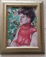 Balogh András (1919-1992) : Portré Szabadban c.Képcsarnokos festménye Eredeti Garanciával 