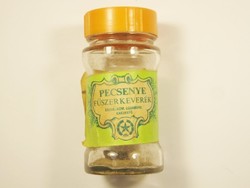 Retro papír címkés fűszeres üveg - Pecsenye fűszerkeverék - ETV Erdei Termék Vállalat - 1970-es évek